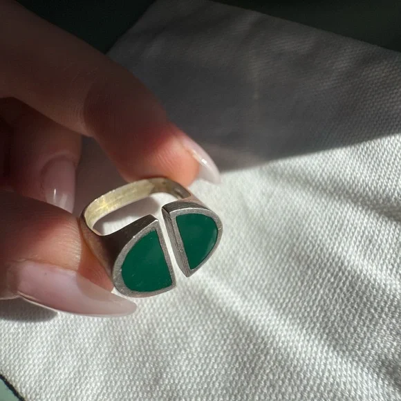 Vintage Sterling silver and jade adjustable size ring - Picture 13 of 14